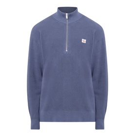 Calvin Klein Jeans Waffle-Knit Logo Half-Zip Sweatshirt in Blue Nomad, funnel neck, half-zip placket, logo badge, ribbed trims