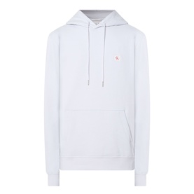 Calvin Klein Jeans Monogram Badge Drawstring Hoodie in Marble Grey, kangaroo pocket, ribbed trims, small logo badge on chest