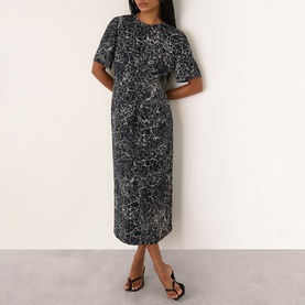 Crackle Print Twist Flared Dress