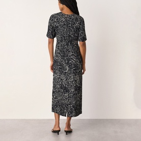 Crackle Print Twist Flared Dress