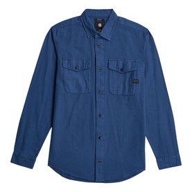 G-Star Slim Shirt in Rank Blue GD, long sleeve with two chest flap pockets and small logo tab at hem