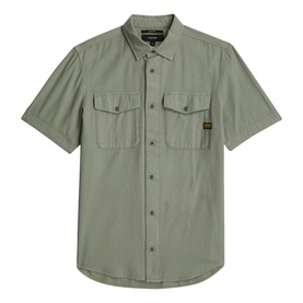 G-Star Slim Shirt in light orphus green, short-sleeve, twin chest pockets with button flap, logo badge detail