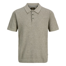 Jack & Jones Riley Knit Polo Shirt in brown, short sleeves, quarter-button fastening, ribbed collar