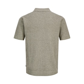 Jack & Jones Riley Knit Polo Shirt in brown, rear view, short sleeves, quarter-button fastening, textured cotton knit fabric