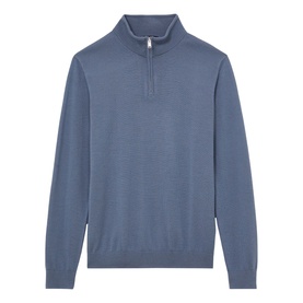 Reiss airforce blue merino half-zip jumper with ribbed collar and silver zip detail, fine knit finish