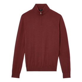 Reiss rooibos red fine knit half-zip jumper with ribbed collar and cuffs
