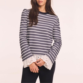 Lace Trim Striped Sweater