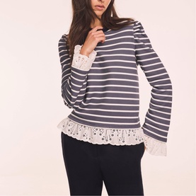 Lace Trim Striped Sweater