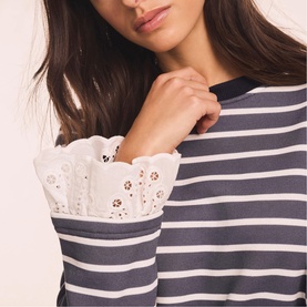 Lace Trim Striped Sweater