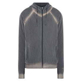 Pellador Rib Knit Hoodie in grey, full-zip fastening, ribbed vertical stripes, star-pattern detail at shoulders, side pockets, drawstring hood