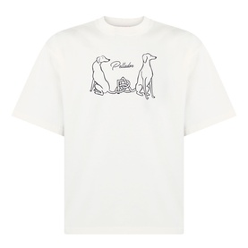 Pellador Dog Tail Knot Logo T-Shirt in white, round neck, short sleeves, with linear dog motif graphic print to chest