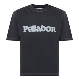 Pellador Logo Print T-Shirt in black, round neck, short sleeves, contrast stitching, front logo graphic print.