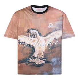 Pellador Swan Graphic T-Shirt in painterly swan print with white logo motif, round neck, and straight hemline.