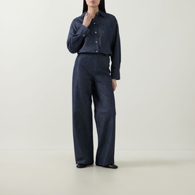 Chambray Straight-Leg Trousers