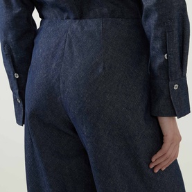 Chambray Straight-Leg Trousers