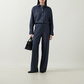 Chambray Straight-Leg Trousers