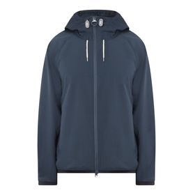 Barbour navy casual jacket with hood, full-length zip fastening and drawstring detail, lightweight polyester construction