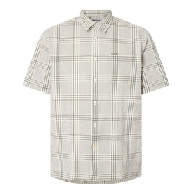 Barbour Carrock Seersucker Check Print Shirt in Whisper White, short-sleeved with point collar, front button fastening and check pattern