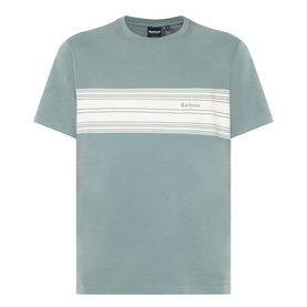 Barbour Brayworth Graphic Logo T-Shirt in Vintage Teal, crew neck, short sleeves, contrasting white stripe graphic across chest with logo detail.