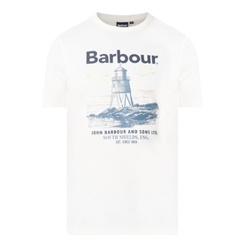 Barbour Harbourside Graphic T-Shirt in Whisper White, crew neck, short sleeves, with lighthouse beacon graphic and logo print on chest