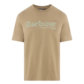 Barbour Milburn Graphic Logo T-Shirt in Clay, crew neck, short sleeves, logo graphic print across chest, smooth cotton finish