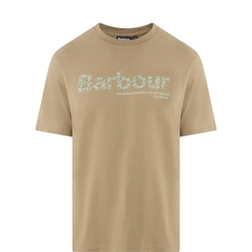 Barbour Milburn Graphic Logo T-Shirt in Clay, crew neck, short sleeves, logo graphic print across chest, smooth cotton finish