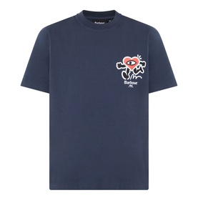 Barbour Camping Trip T-Shirt in Navy, crew neck with short sleeves and Running Heart motif graphic on chest