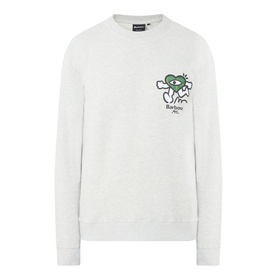Barbour Grey Marl cotton crew neck sweatshirt with small green graphic print on chest