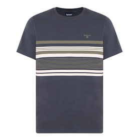 Barbour Teeside Graphic Logo T-Shirt in Dark Navy, crew neck, short sleeves, contrasting olive and white stripe graphic across chest