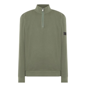 Barbour International Thyme half-zip sweatshirt in olive cotton with quarter zip neckline and sleeve badge detail