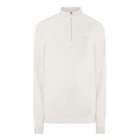 Barbour Raven Logo Half-Zip Sweater in Ecru Marl, half-zip collar, ribbed trims, small logo detail on chest