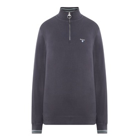 Barbour Dark Navy cotton half-zip sweatshirt with ribbed cuffs, tipped collar, and silver zip pull
