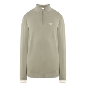 Barbour Rosford Logo Half-Zip Sweatshirt in Dusty Olive, funnel neck, half-zip placket, tipped cuffs, embroidered chest logo
