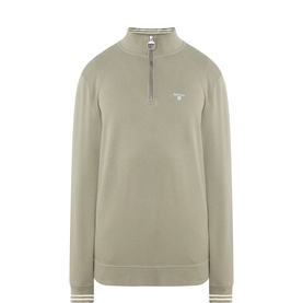 Barbour Rosford Logo Half-Zip Sweatshirt in Dusty Olive, funnel neck, half-zip placket, tipped cuffs, embroidered chest logo