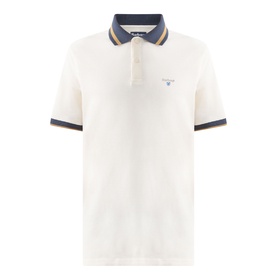 Barbour Anthorn Textured Logo Polo Shirt in Whisper White with navy and gold tipped collar and cuff trims, two-button placket, embroidered logo