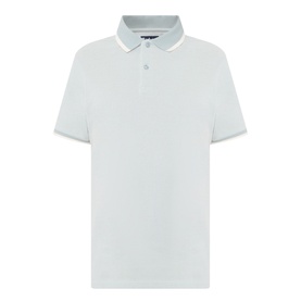 Barbour Barnard Logo Polo Shirt in Dusty Slate, polo collar with white tipping, short sleeves, button fastenings, straight hem