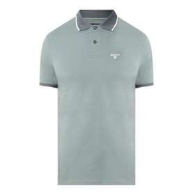 Barbour men's polo shirt in Vintage Teal, short sleeves, contrast grey collar and cuff tipping, embroidered logo to chest