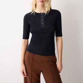 Fine Ribbed Henley Top