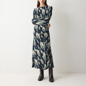 Ikat Ruched Flared Dress