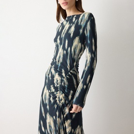 Ikat Ruched Flared Dress