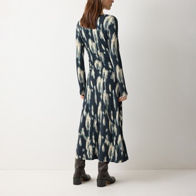 Ikat Ruched Flared Dress