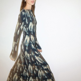 Ikat Ruched Flared Dress
