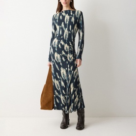 Ikat Ruched Flared Dress