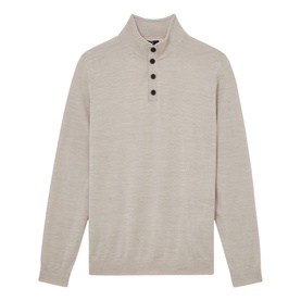 Reiss stone moulin&eacute; knit jumper with mock neck and dark button placket detail
