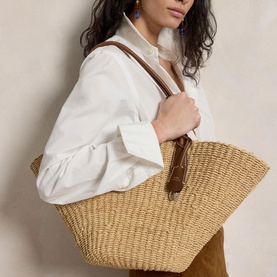 Raffia Medium Basket-Weave Tote Bag