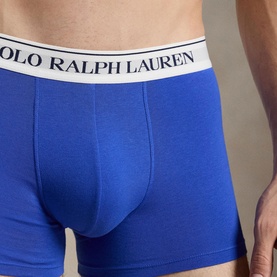 Model wearing Ralph Lauren Boxers 3Pk in blue with white branded elastic waistband, close-up detail shot.