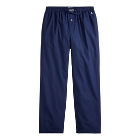 Navy blue Polo Ralph Lauren pyjama trousers with elasticated waistband, button fly, and small pony logo embroidery