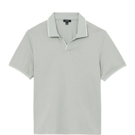 Reiss light sage green polo shirt with white tipped collar and short sleeves, regular fit