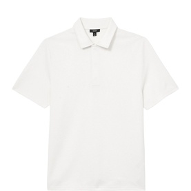 Reiss white short-sleeve polo shirt with ribbed collar and placket, flat lay view