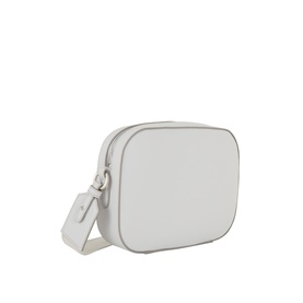 Stella McCartney Logo Camera Crossbody Bag in Pearl Grey, boxy silhouette with zip fastening, silver-tone hardware and adjustable crossbody strap
